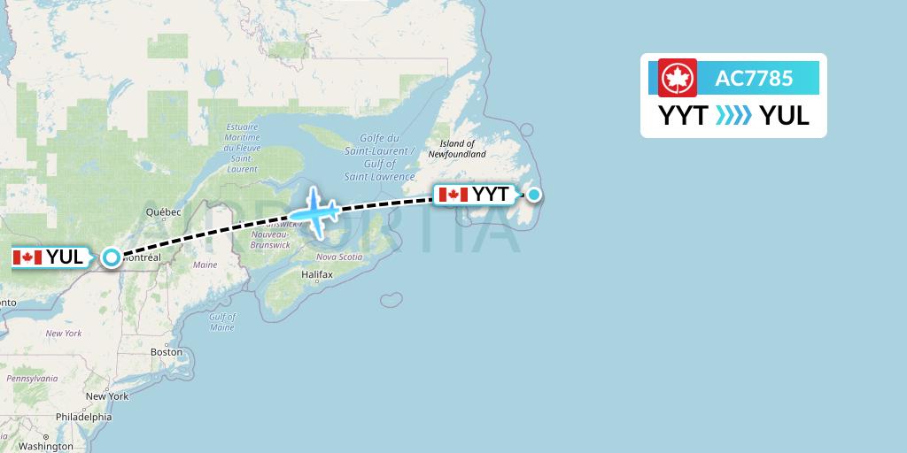AC7785 Air Canada Flight Map: St. John's to Montreal
