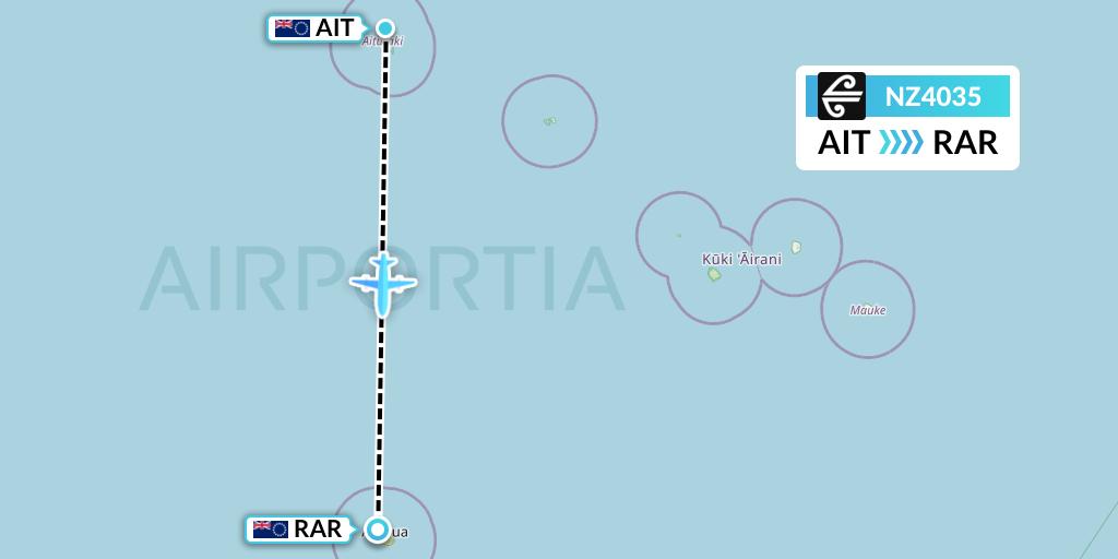 NZ4035 Air New Zealand Flight Map: Aitutaki to Avarua
