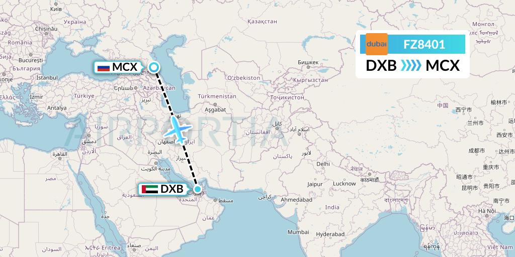 FZ8401 FlyDubai Flight Map: Dubai to Makhachkala