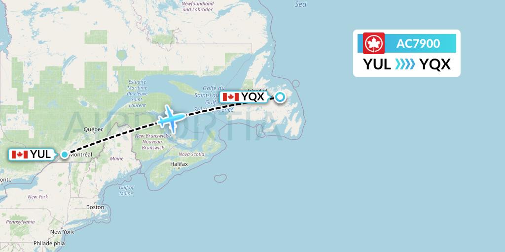 AC7900 Air Canada Flight Map: Montreal to Gander