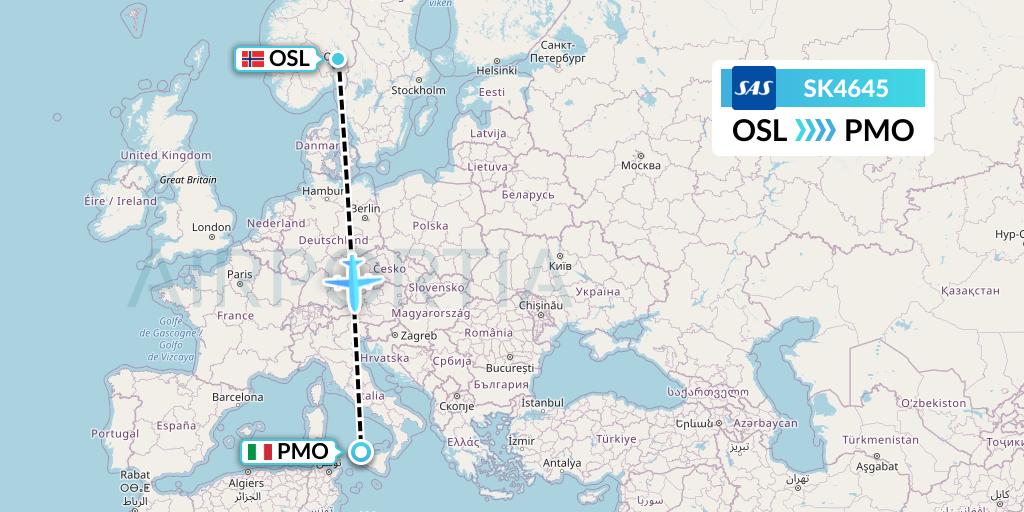 SK4645 SAS Flight Map: Oslo to Palermo
