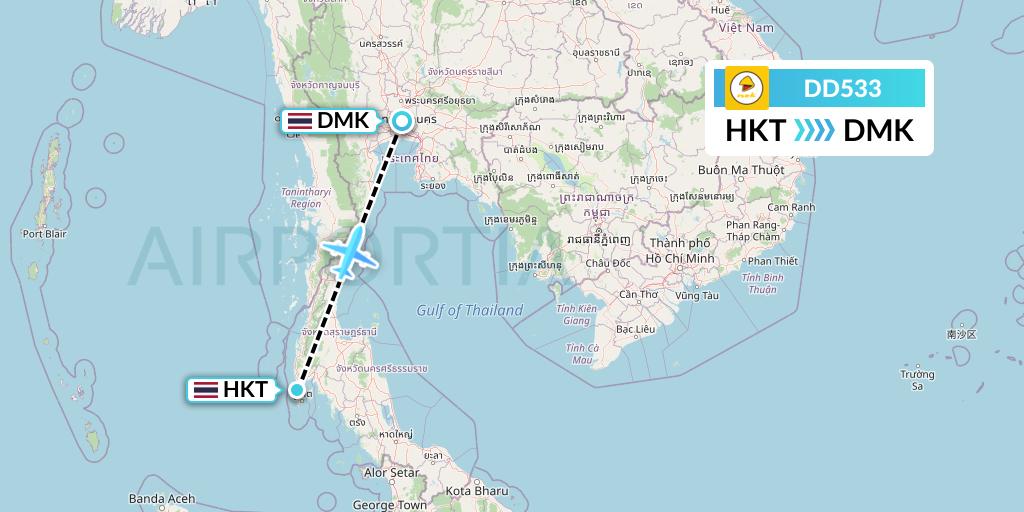 DD533 Nok Air Flight Map: Phuket to Bangkok