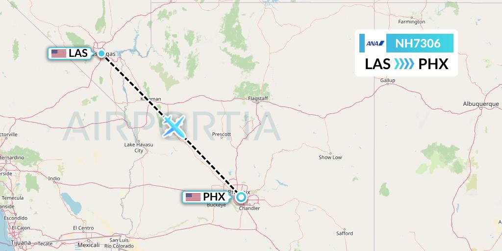 NH7306 All Nippon Airways Flight Map: Las Vegas to Phoenix