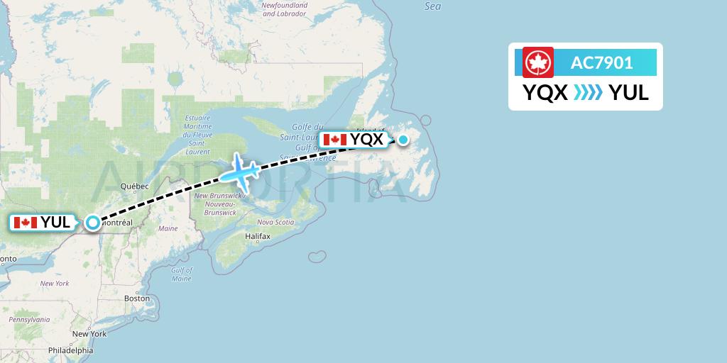 AC7901 Air Canada Flight Map: Gander to Montreal
