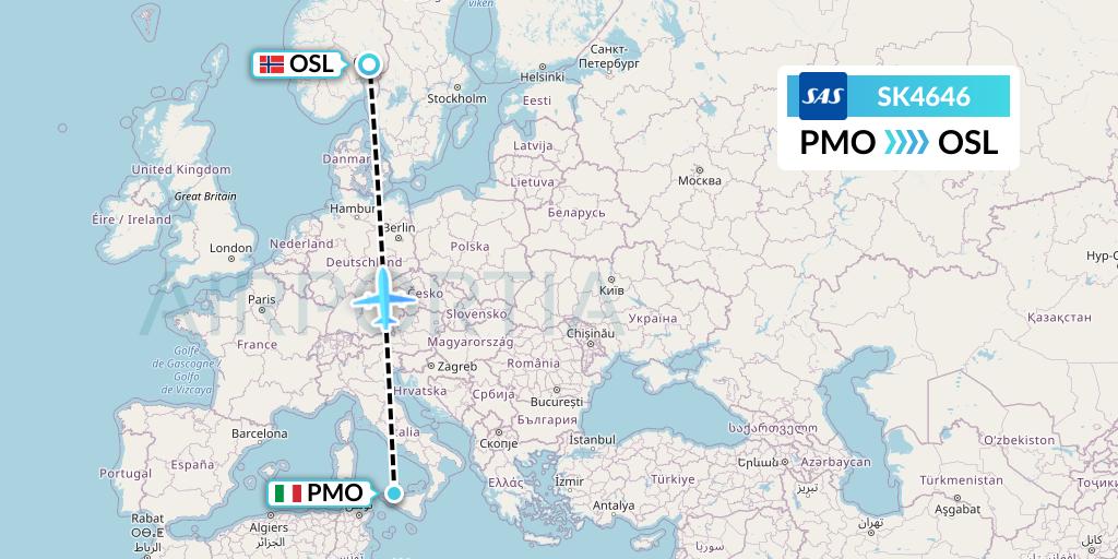 SK4646 SAS Flight Map: Palermo to Oslo