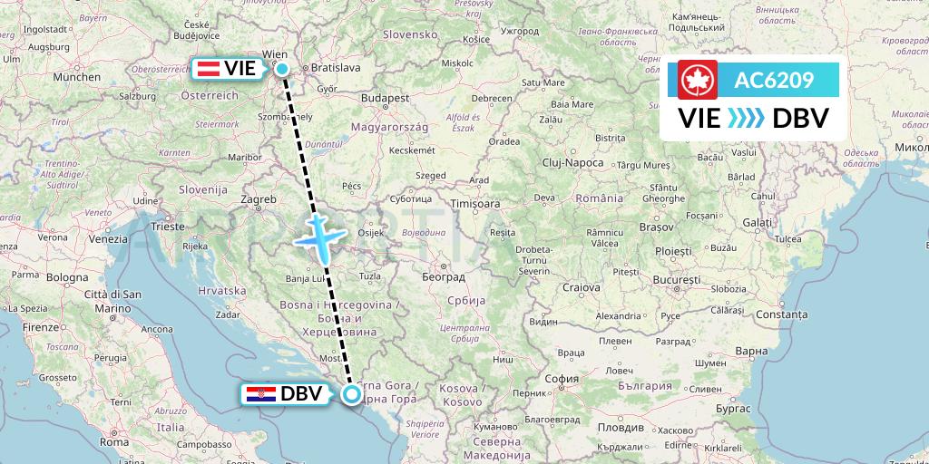 AC6209 Air Canada Flight Map: Vienna to Dubrovnik