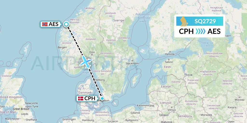 SQ2729 Singapore Airlines Flight Map: Copenhagen to Alesund