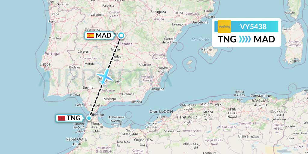 VY5438 Vueling Flight Map: Tangier to Madrid