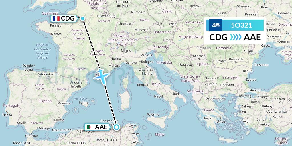 5O321 ASL Airlines France Flight Map: Paris to Annaba