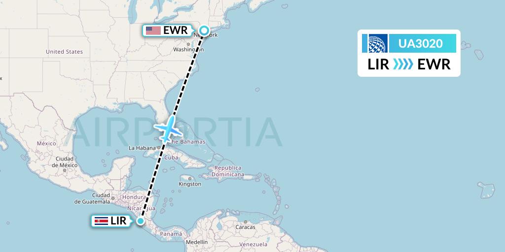 UA3020 United Airlines Flight Map: Liberia to New York