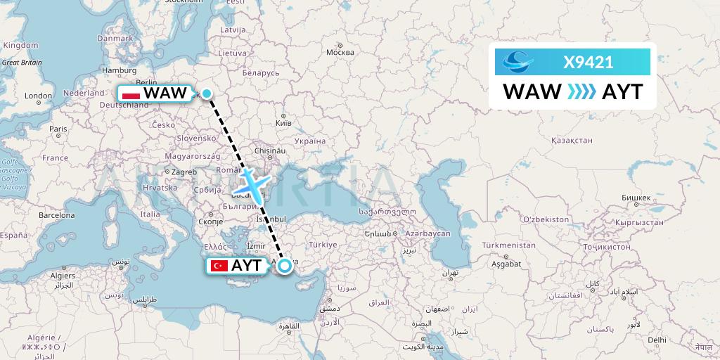 X9421 Avion Express Flight Map: Warsaw to Antalya