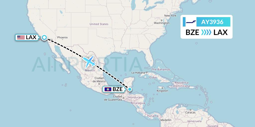 AY3936 Finnair Flight Map: Belize City to Los Angeles