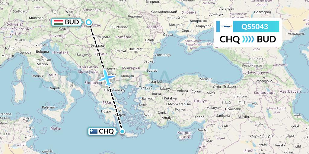 QS5043 Smartwings Flight Map: Chania to Budapest