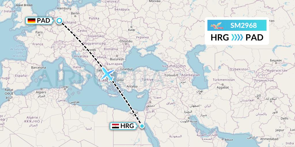 SM2968 Air Cairo Flight Map: Hurghada to Paderborn