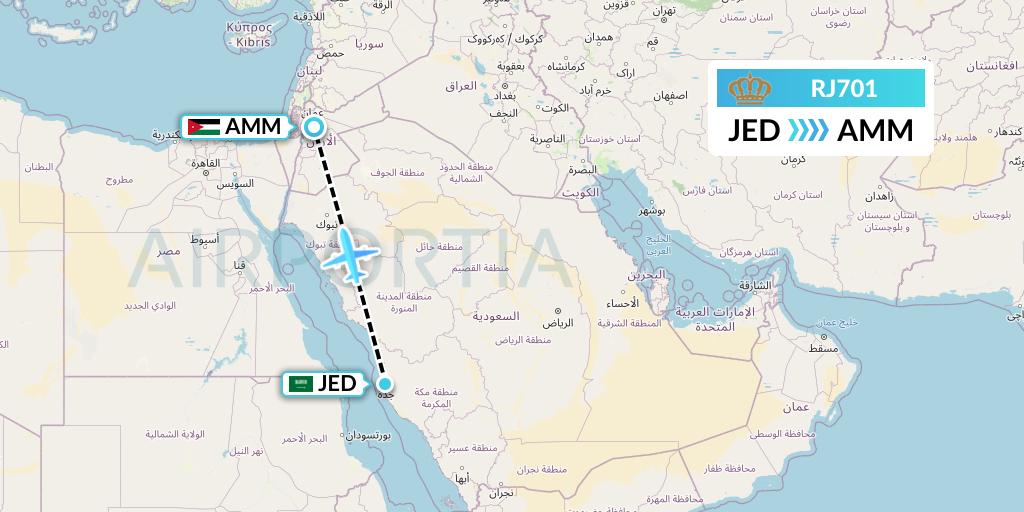RJ701 Royal Jordanian Flight Map: Jeddah to Amman