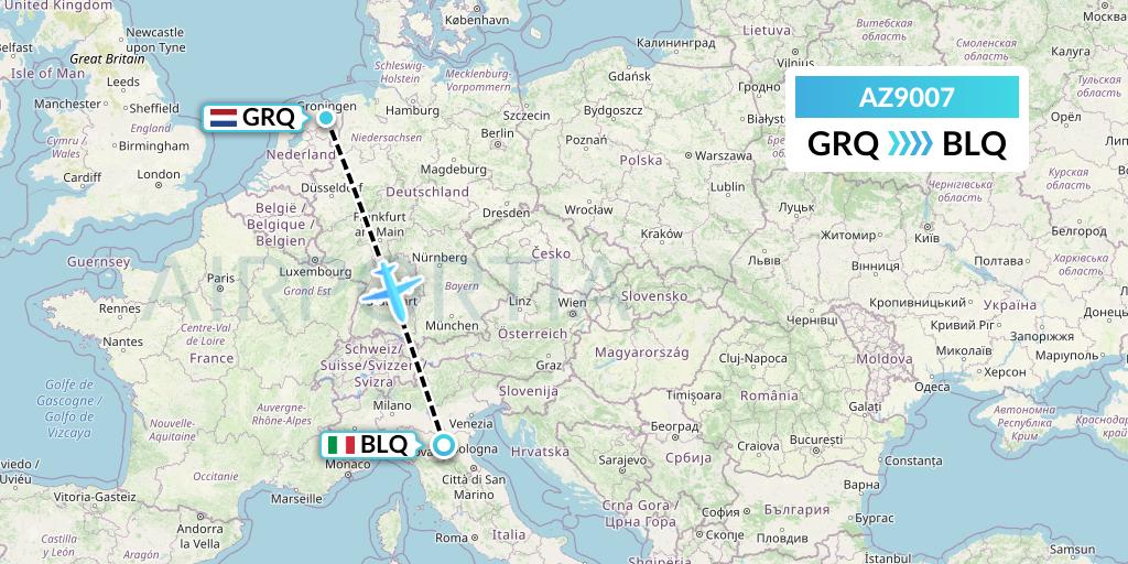 AZ9007 ITA Airways Flight Map: Groningen to Bologna