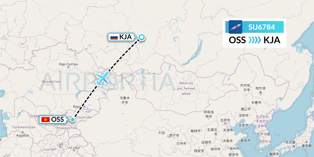 SU6784 Aeroflot Flight Map: Osh to Krasnoyarsk