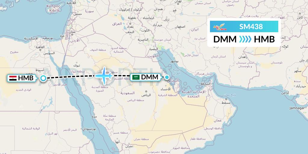 SM438 Air Cairo Flight Map: Dammam to Sohag