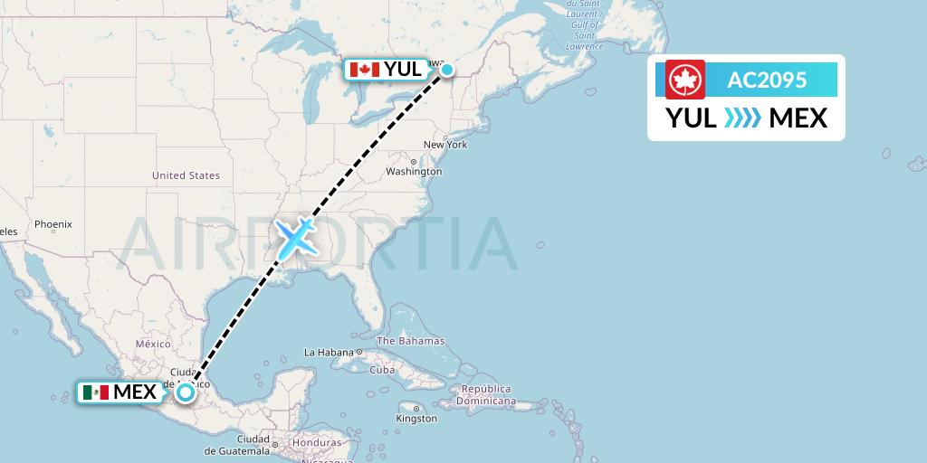 AC2095 Air Canada Flight Map: Montreal to Mexico City