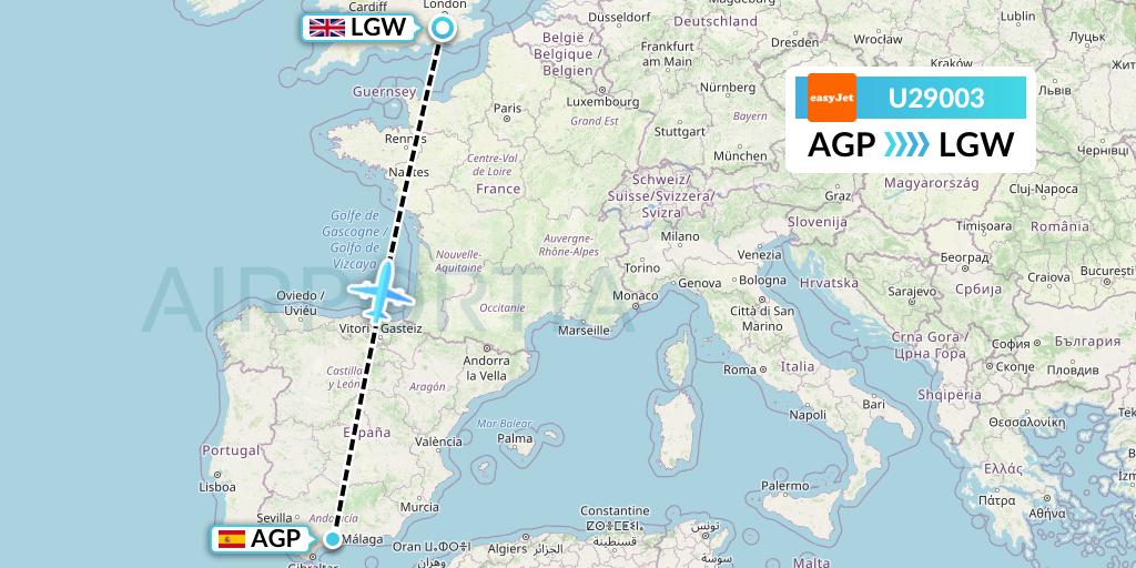 U29003 EasyJet Flight Map: Malaga to London