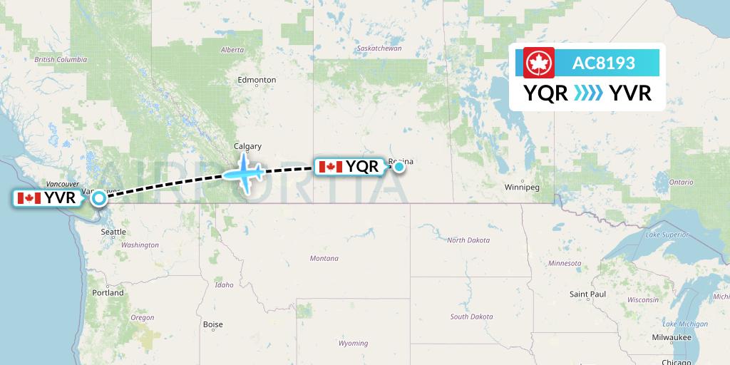 AC8193 Air Canada Flight Map: Regina to Vancouver