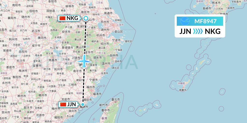 MF8947 Xiamen Airlines Flight Map: Jinjiang to Nanjing
