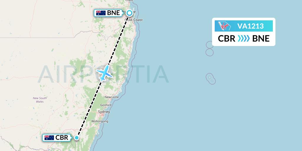 VA1213 Virgin Australia Flight Map: Canberra to Brisbane