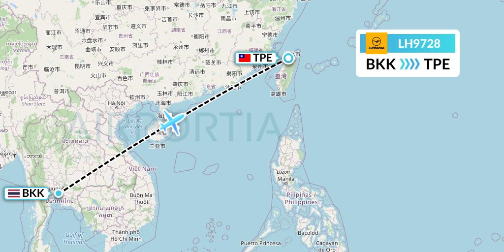 LH9728 Lufthansa Flight Map: Bangkok to Taipei