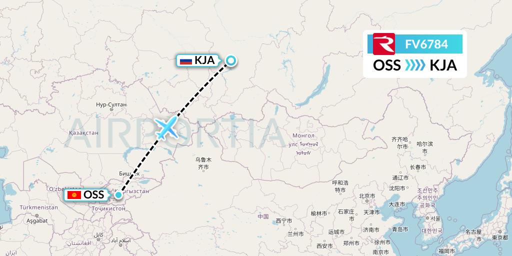 FV6784 Rossiya Flight Map: Osh to Krasnoyarsk