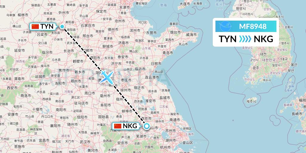 MF8948 Xiamen Airlines Flight Map: Taiyuan to Nanjing