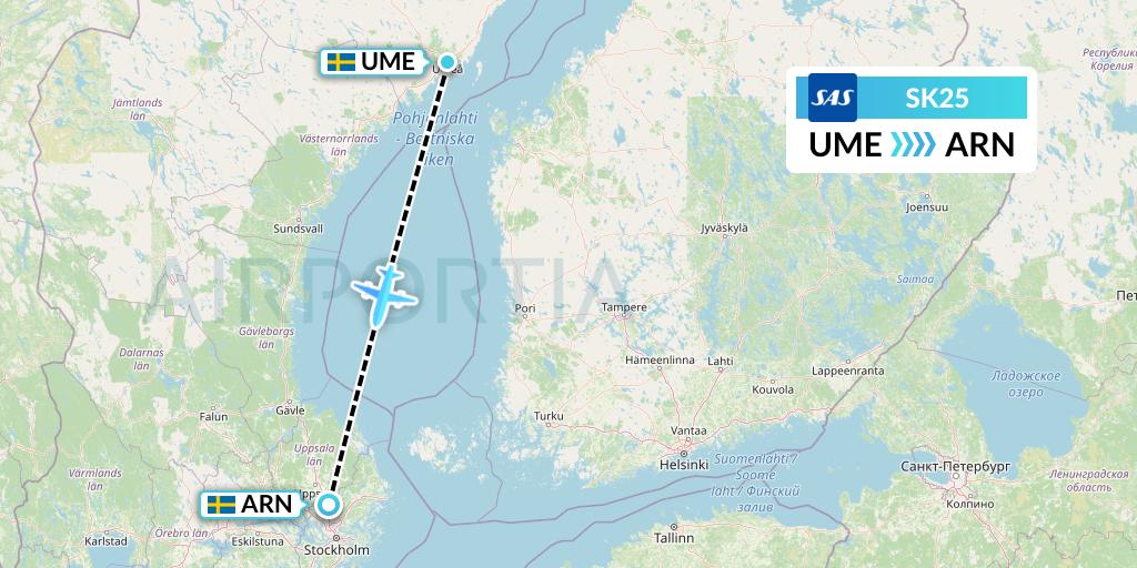 SK25 SAS Flight Map: Umea to Stockholm