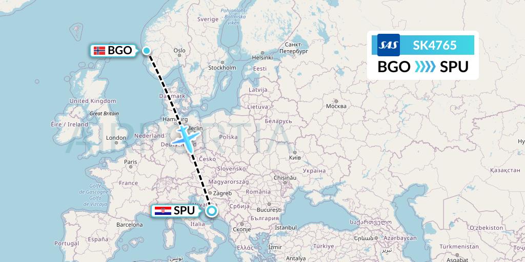 SK4765 SAS Flight Map: Bergen to Split