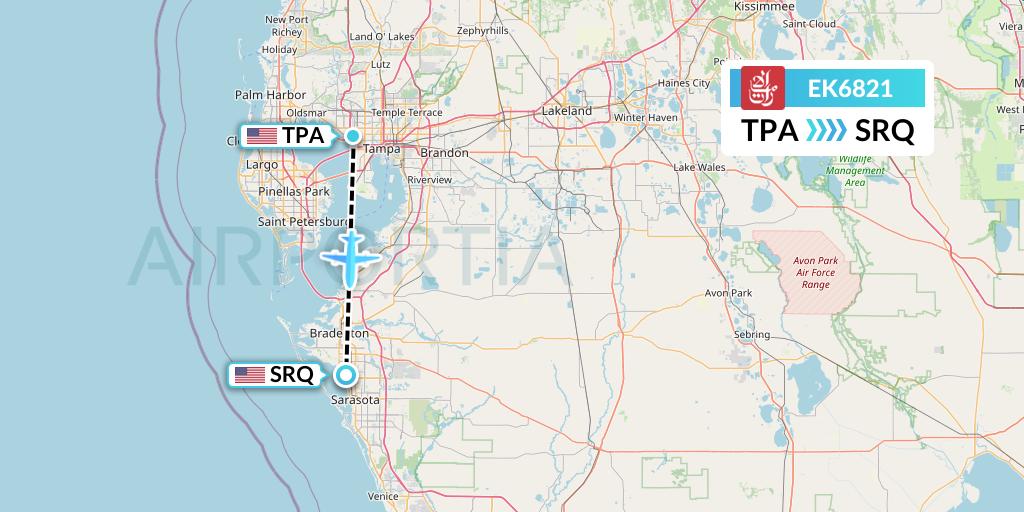 EK6821 Flight Status Emirates Tampa to Sarasota (UAE6821)