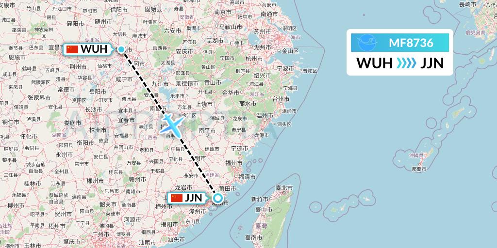 MF8736 Xiamen Airlines Flight Map: Wuhan to Jinjiang