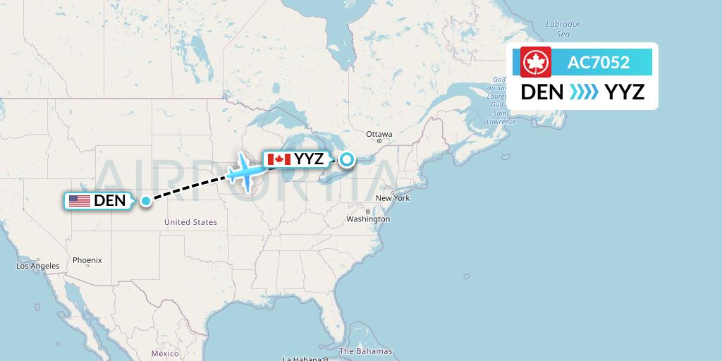AC7052 Air Canada Flight Map: Denver to Toronto