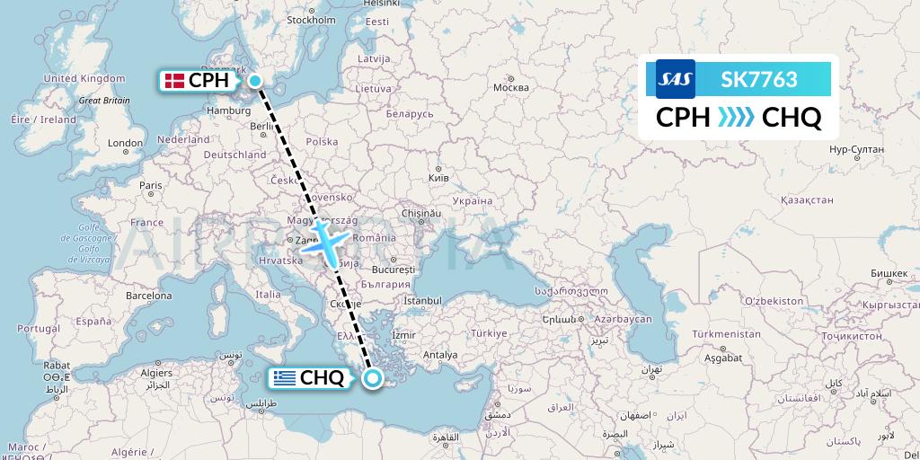 SK7763 SAS Flight Map: Copenhagen to Chania