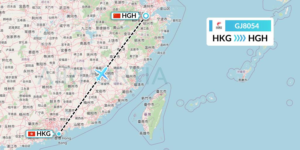 GJ8054 Loong Airlines Flight Map: Hong Kong to Hangzhou