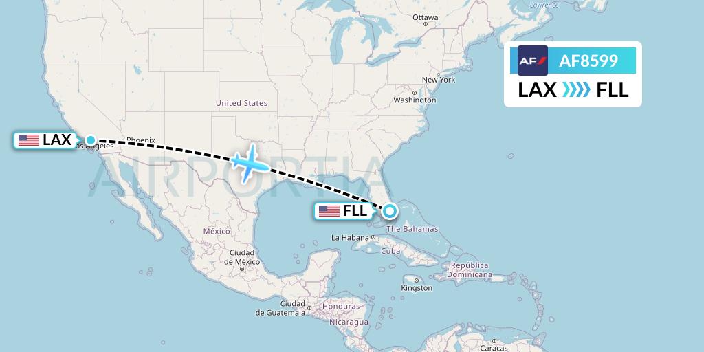 AF8599 Air France Flight Map: Los Angeles to Fort Lauderdale
