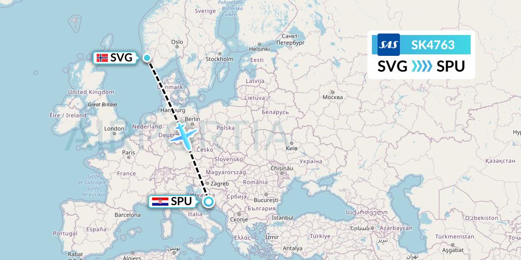 SK4763 SAS Flight Map: Stavanger to Split
