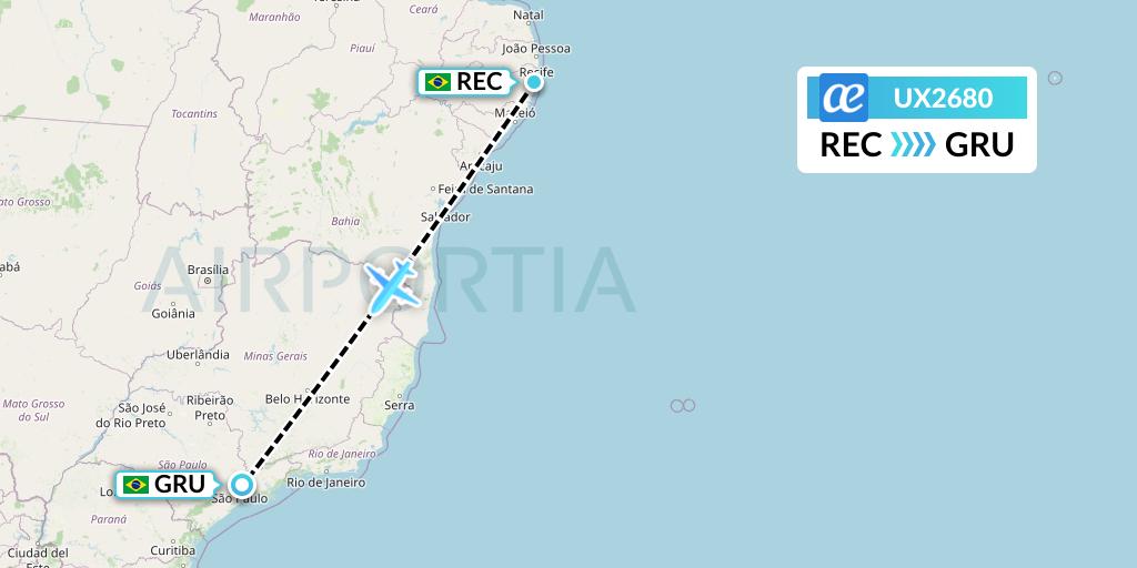 UX2680 Air Europa Flight Map: Recife to Sao Paulo