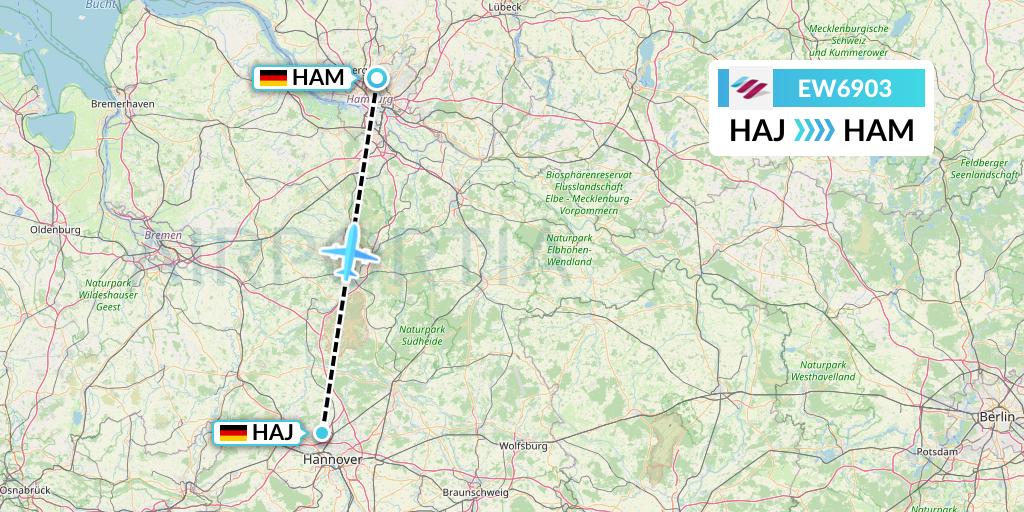 EW6903 Eurowings Flight Map: Hannover to Hamburg