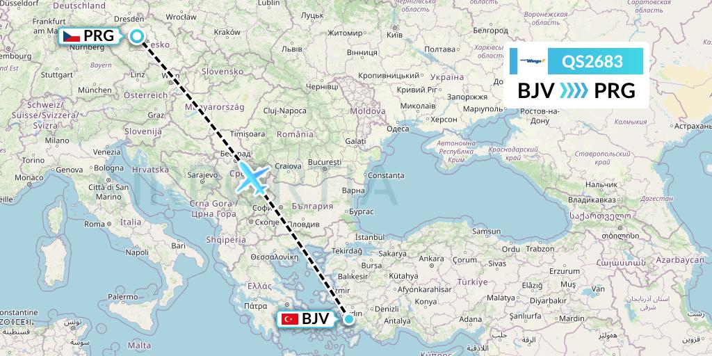 QS2683 Smartwings Flight Map: Bodrum to Prague