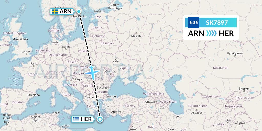 SK7897 SAS Flight Map: Stockholm to Heraklion