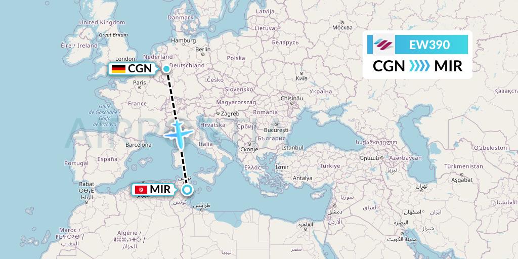 EW390 Eurowings Flight Map: Cologne to Monastir