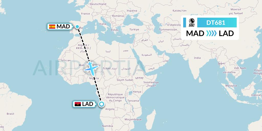 DT681 Flight Status TAAG Angola Airlines Madrid to Luanda (DTA681)