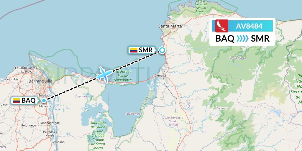 AV8484 Avianca Flight Map: Barranquilla to Santa Marta