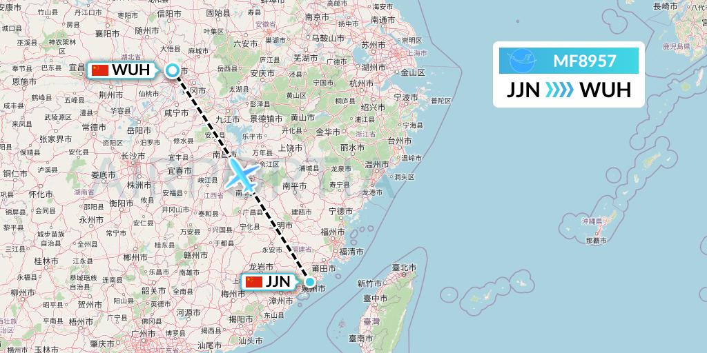 MF8957 Xiamen Airlines Flight Map: Jinjiang to Wuhan
