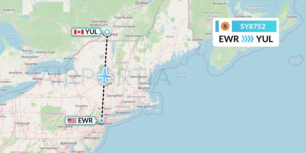 SY8752 Sun Country Airlines Flight Map: New York to Montreal
