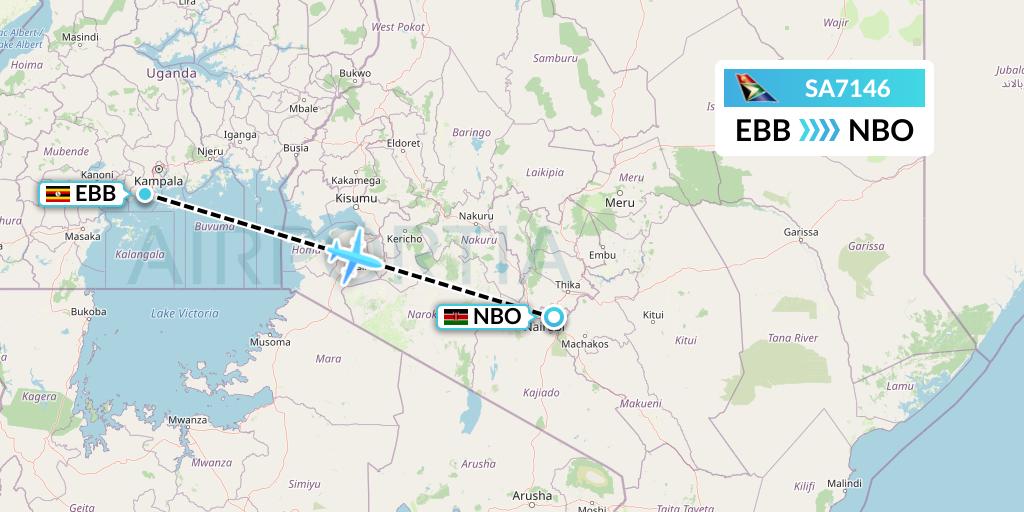 SA7146 South African Airways Flight Map: Entebbe to Nairobi