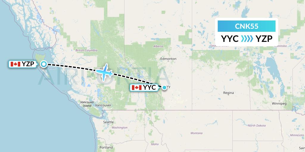 CNK55 Sunwest Aviation Flight Map: Calgary to Sandspit